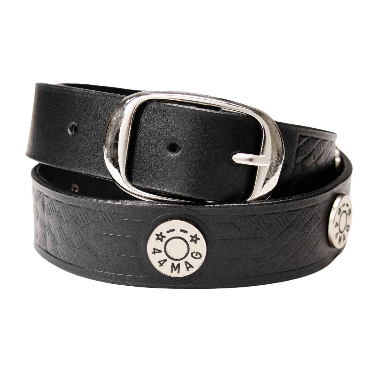 MP7124 - BLE1007 Men's 44 MAG Black Leather Belt w/ Interchangeable Buckle-1.5 In Wide - HighwayLeather