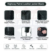 Buffalo Leather Gear men's black highway patrol leather jacket with hardware and kidney back design, authentic motorcycle style.