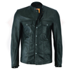 Buffalo Leather Gear men's black mandarin collar long sleeve leather shirt, stylish men's jacket with sleek design.