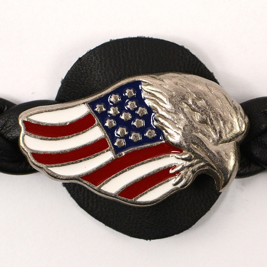 MLA1062 4" LEATHER BRAID VEST EXTENDER EAGLE FLAG - HighwayLeather