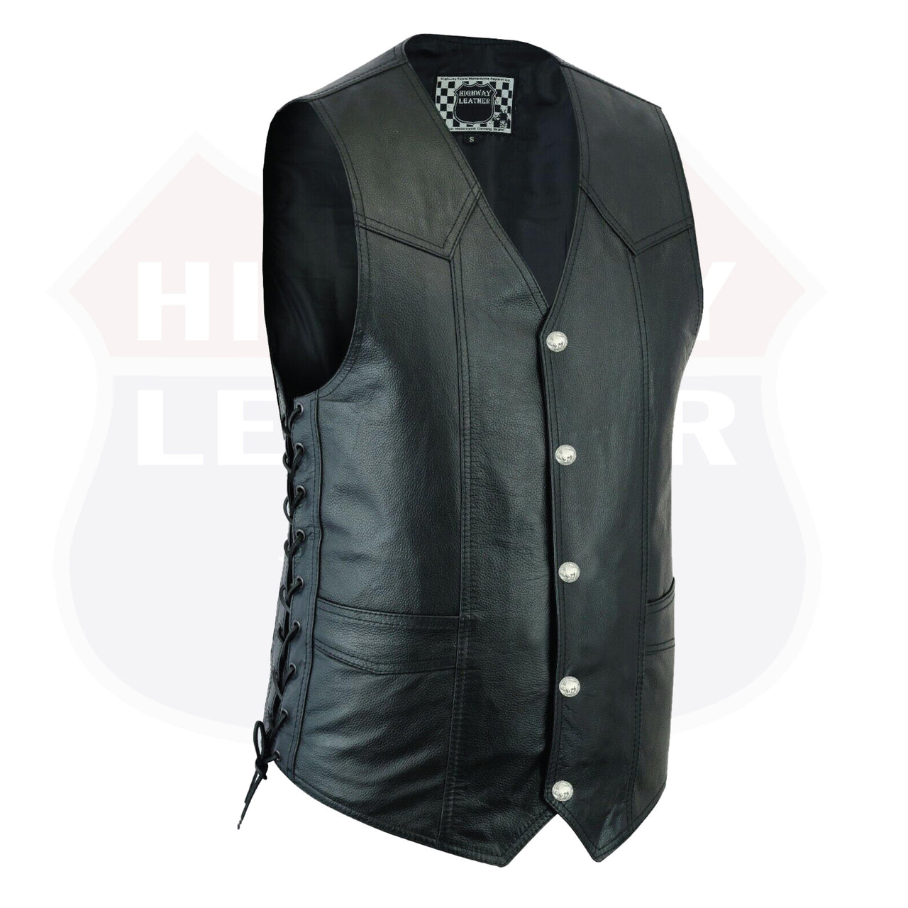 HL11614SPT Men's Classic Leather Vest Motorcycle Gun Pockets for Riders, Easy Biker Patch Sewing, Side Lacing Western Cut - HighwayLeather