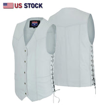 WHITE HL11614WHITE Men Side Lace Leather Vest Traditional - HighwayLeather
