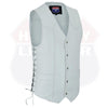 White men's leather vest with side laces, traditional style, from Buffalo Leather Gear, shown on a plain background.