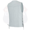 Buffalo Leather Gear men's white side lace leather vest with traditional design and front laces, made for a classic rugged look.