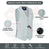 White men's leather vest with side laces from Buffalo Leather Gear, featuring a traditional design and front closure details.
