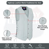 Men's white leather vest with side laces, traditional style by Buffalo Leather Gear, featuring detailed stitching and a sleek fit.