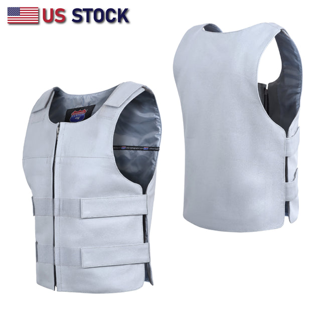 HL11643 GRAY Men’s Gray Leather Motorcycle Vest – Club Style Biker Vest, Tactical Style Look, Shade #36