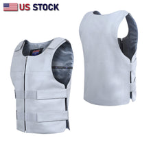 Men’s Gray Leather Motorcycle Vest – Club Style Biker Vest, Bulletproof Look, Shade #36 (SKU# 11643Gray36)