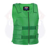 Men’s Green Zippered Tactical Style Leather Biker Club Vest | HL11643