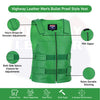 Men’s Green Zippered Tactical Style Leather Biker Club Vest | HL11643