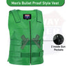 Men’s Green Zippered Tactical Style Leather Biker Club Vest | HL11643