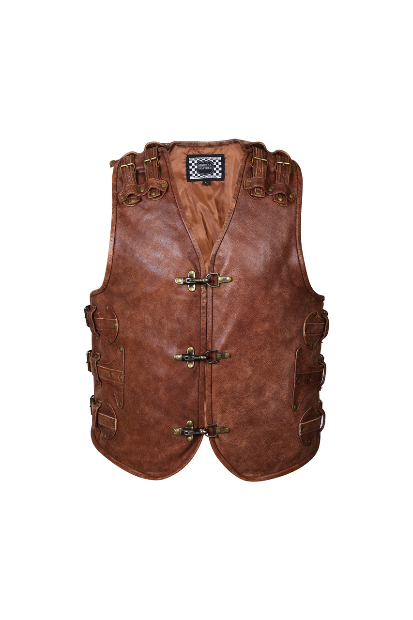 BROWN HL11649BROWN ROCKER STYLE BUCKLE VEST– HighwayLeather