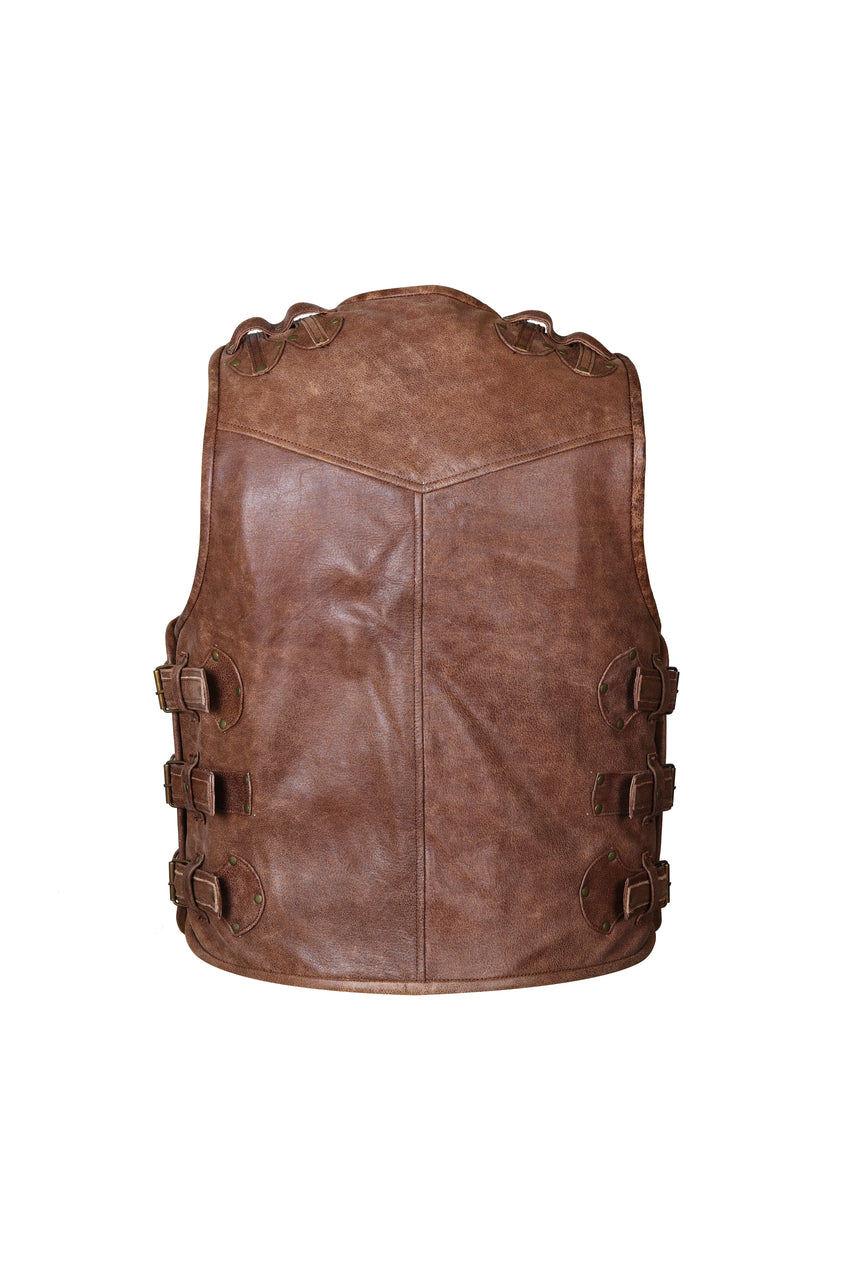 BROWN HL11649BROWN ROCKER STYLE BUCKLE VEST– HighwayLeather