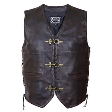 BROWN HL11650BROWN Heavy Metal Rocker Braid Waistcoat Motorcycle Vest Buckle - HighwayLeather