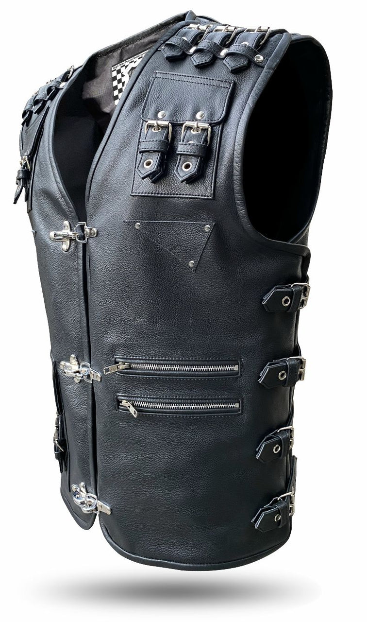 HL11654BLACK Heavy Metal Rocker Biker Waistcoat Motorcycle Leather Vest ...