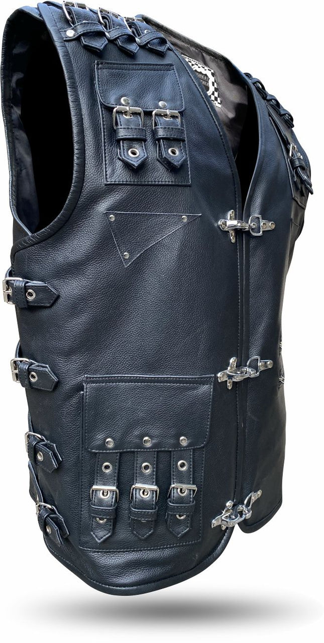 HL11654BLACK Heavy Metal Rocker Biker Waistcoat Motorcycle Leather Vest ...
