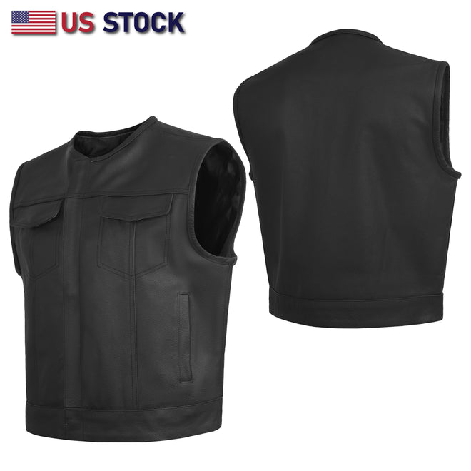 Black low rise short torso men's vest made of cow leather, featuring a club style design from Buffalo Leather Gear.