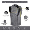 Grey men's leather vest by Buffalo Leather Gear featuring a rugged design, suitable for motorcycle and biker club attire.