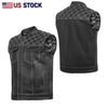 White and black men's leather vest with cross stitch details from Buffalo Leather Gear, featuring a stylish club design.