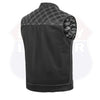 White and black men's leather vest with cross stitch details, from Buffalo Leather Gear's club vest collection.