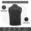 Buffalo Leather Gear men's white and black cross stitch club leather vest with front zipper and stylish design.