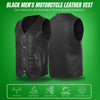 Men's black V-neck leather motorcycle vest by Buffalo Leather Gear, featuring classic biker style and durable leather construction.