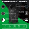 Men's black leather V-neck motorcycle vest by Buffalo Leather Gear, featuring classic biker style and durable leather construction.