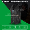 Black men's leather V-neck motorcycle vest by Buffalo Leather Gear, featuring classic biker style and durable biker rider apparel.