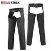 Black braided leather motorcycle chaps by Buffalo Leather Gear featuring a classic style and comfortable riding fit.