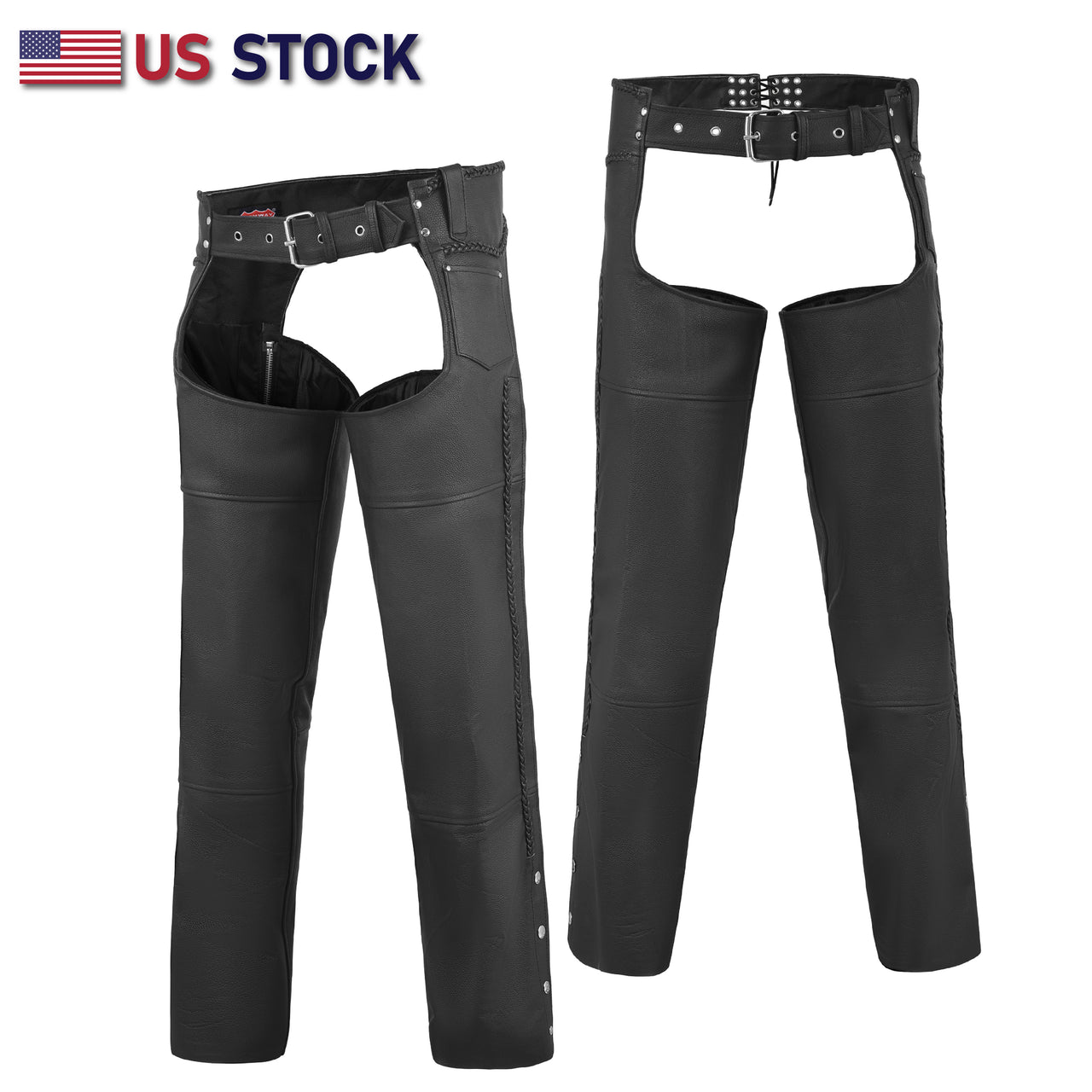 HL12800BRAIDED Classic Black Braided Style Leather Motorcycle Chap for ...