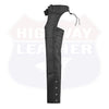 Buffalo Leather Gear black braided leather motorcycle chaps with easy fit, designed for riding comfort and style.