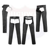 Buffalo Leather Gear black braided leather motorcycle chaps with classic style and easy fit for riding comfort.