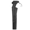 Buffalo Leather Gear black braided leather motorcycle chaps with classic braided design, riding fit, and durable leather construction.