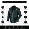 Women’s Full-Length Braided Leather Motorcycle Jacket with Side Stretch and Utility Pocket | HL13103