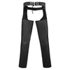 Buffalo Leather Gear black braided motorcycle chaps, classic leather riding chaps with braided design and easy fit for motorcycle riding.