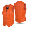 Women’s Orange Soft Leather Motorcycle Vest with Utility Storage | HL14500ORANGE