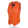 Women’s Orange Soft Leather Motorcycle Vest with Utility Storage | HL14500ORANGE