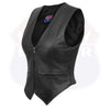 Buffalo Leather Gear women's rib stretch zipper front leather vest, stylish and fitted, shown in black with front zipper detail.