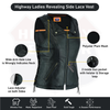 Buffalo Leather Gear women's vest with revealing side laces, stylish sleeveless vest for women, dark leather material.
