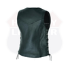 Black women's lace-up leather motorcycle vest by Buffalo Leather Gear featuring side lacing and a classic biker style.
