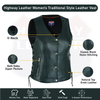 Black women's leather motorcycle vest with lace-up sides from Buffalo Leather Gear, featuring a stylish and fitted design.