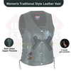 Black women's leather motorcycle vest with lace-up sides from Buffalo Leather Gear, featuring a stylish and fitted design.
