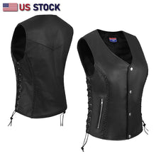 HL14856BRAIDED WOMEN BLACK VEST SIDE LACE M/O BUFFALO LEATHER