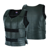 Front and back views of the women's black leather motorcycle club vest.