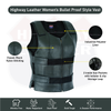 Women’s Black Tactical Style Leather Motorcycle Club Vest | HL14945Black