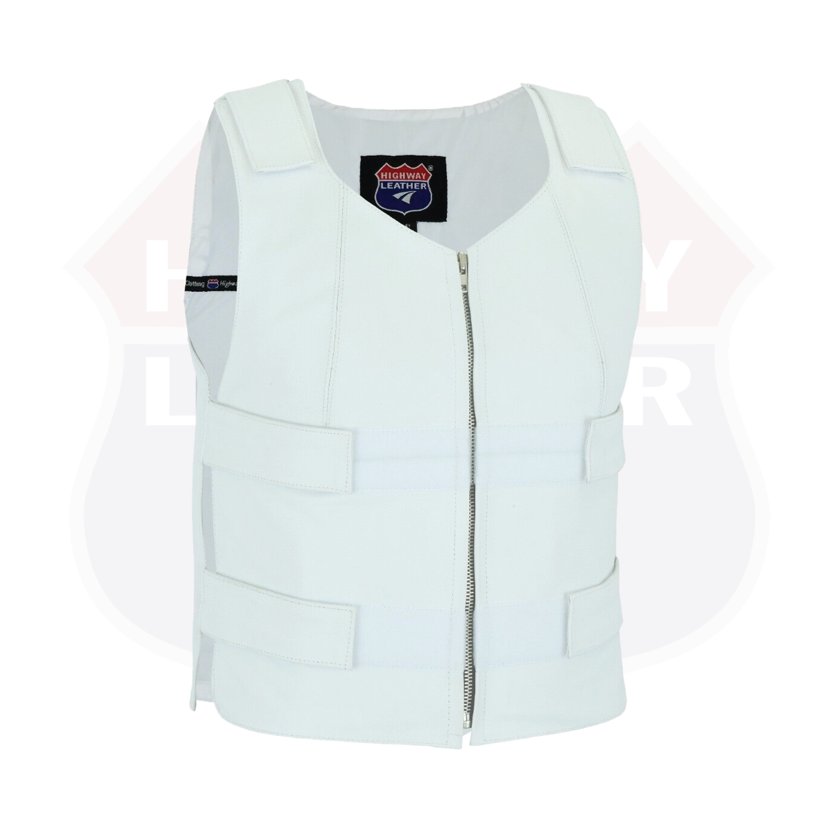 HL14945White Women White Tactical Style leather Vest for Biker club