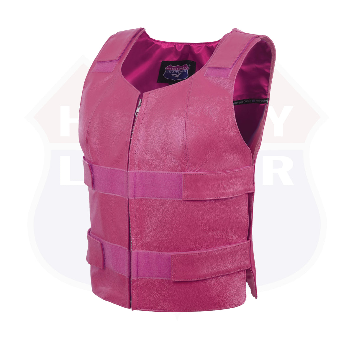 Women’s Hot Pink Tactical Style Leather Biker Club Vest | HL14945HOT PINK