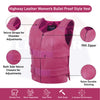 Women’s Hot Pink Tactical Style Leather Biker Club Vest | HL14945HOT PINK