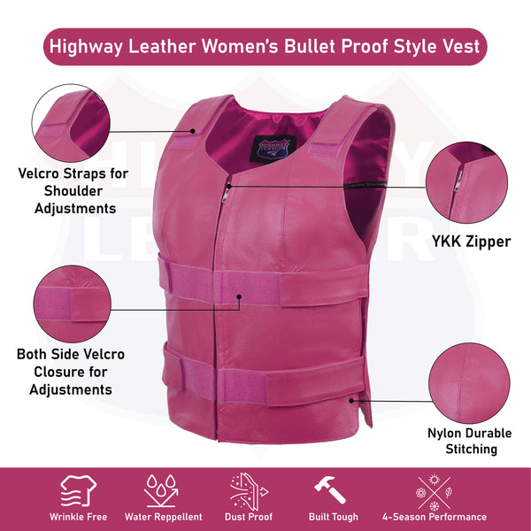 HL14945HOT PINK Women hot pink bullet proof style leather Vest women b ...