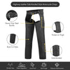 Buffalo Leather Gear black braided leather motorcycle chaps, classic riding style with easy fit and durable construction.